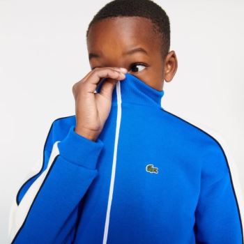 Lacoste Two-Tone Cotton Fleece Zip Sweatshirt - Mikiny Dětské Blankyt / Bílé / Tmavě Blankyt Blankyt